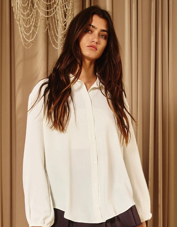 Bucket List Solid Cream Button-Up Blouse