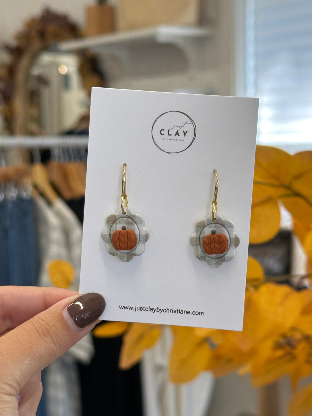 Just Clay Plaid Pumpkin Dangle