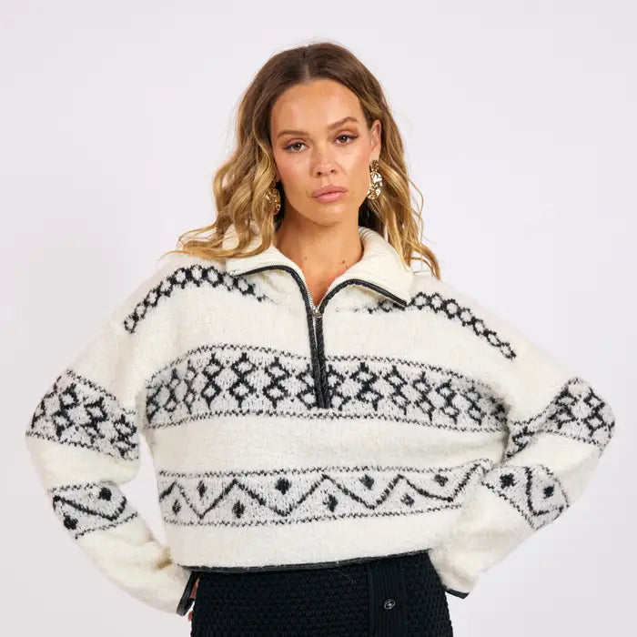 Mountain Roads Half Zip Sweater | Ivory/Black