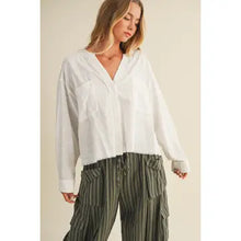 Load image into Gallery viewer, Beachcomber Lace Trim Button Down
