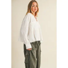 Load image into Gallery viewer, Beachcomber Lace Trim Button Down
