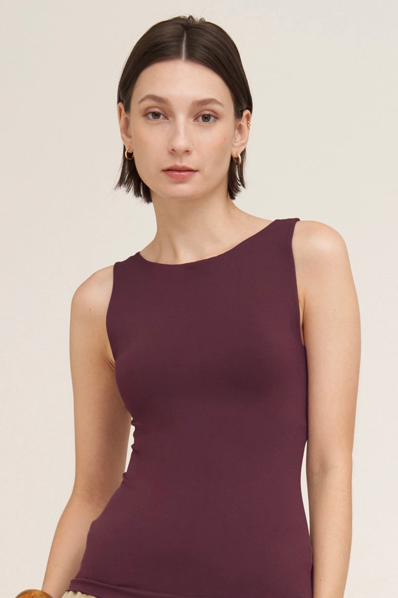 NIKIBIKI Clean Line Boat Neck Tank | Raisin
