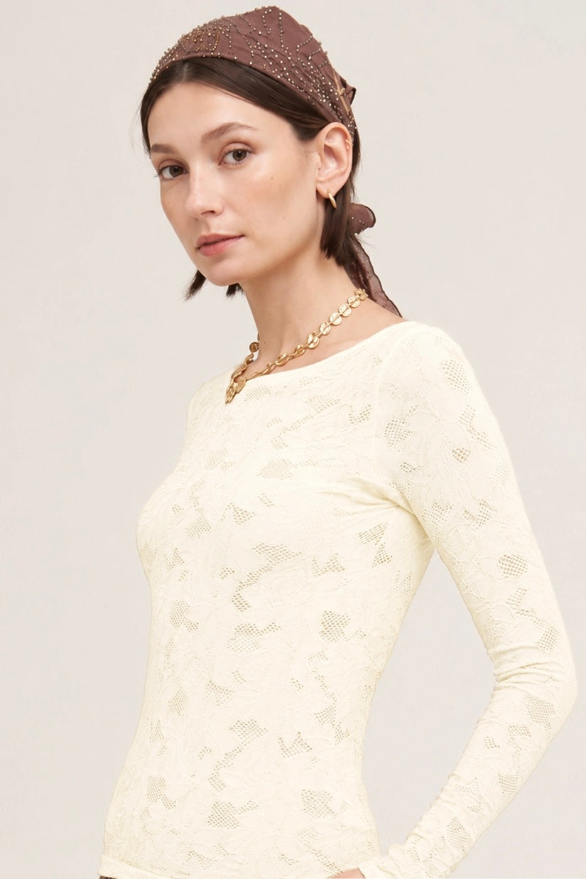 Floral Lace Boat Neck Top | Butter Cream