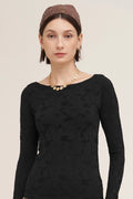 Floral Lace Boat Neck Top | Black
