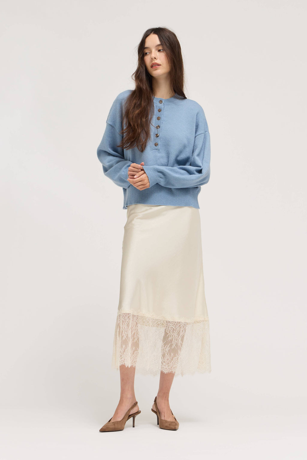 Half Button Up Sweater Top | Blue Bonnet