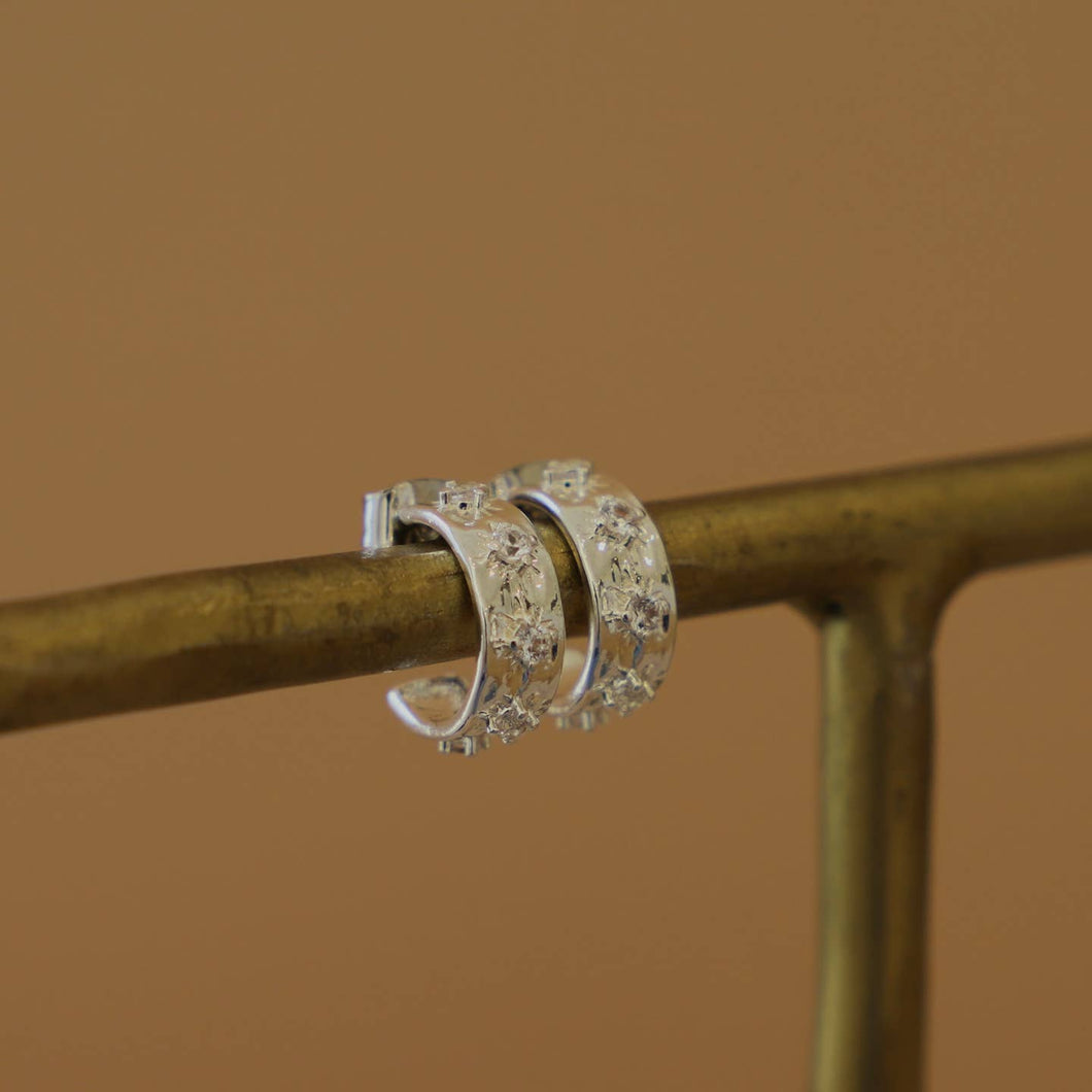 Cz Star Thick Hoops | Silver