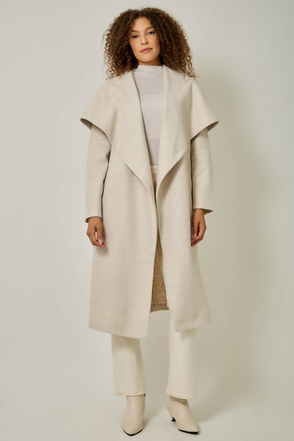 Shawl Collar Long Coat | Oatmeal