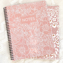 Load image into Gallery viewer, White Line Drawn Floral Spiral Lined Notebook 8.5x11in.
