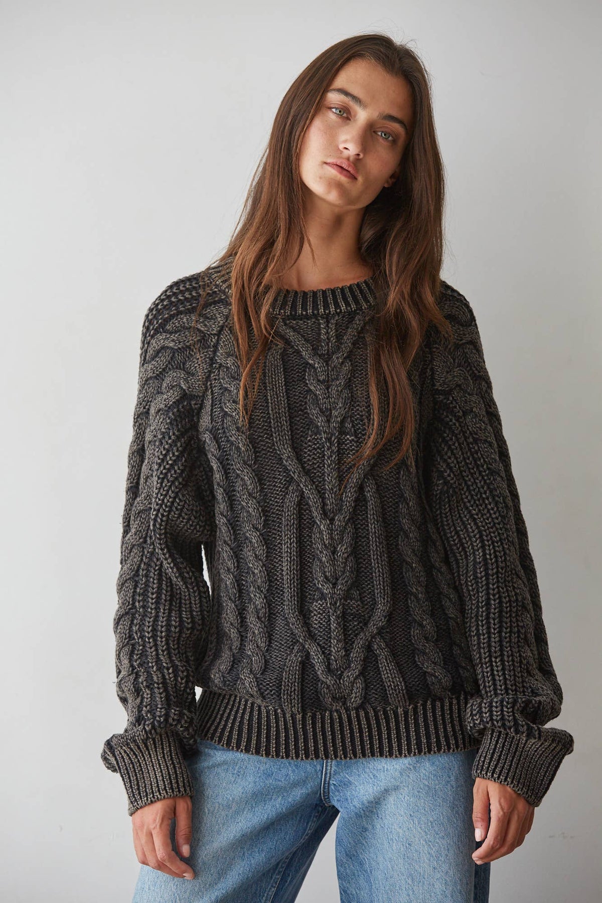 The Hudson Cable Knit Sweater | Washed Black