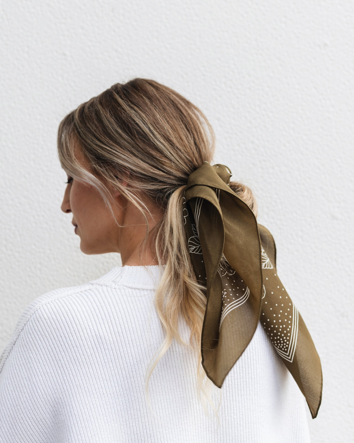 100% Silk Bandana Scarf | Classic Deep Olive Floral Western