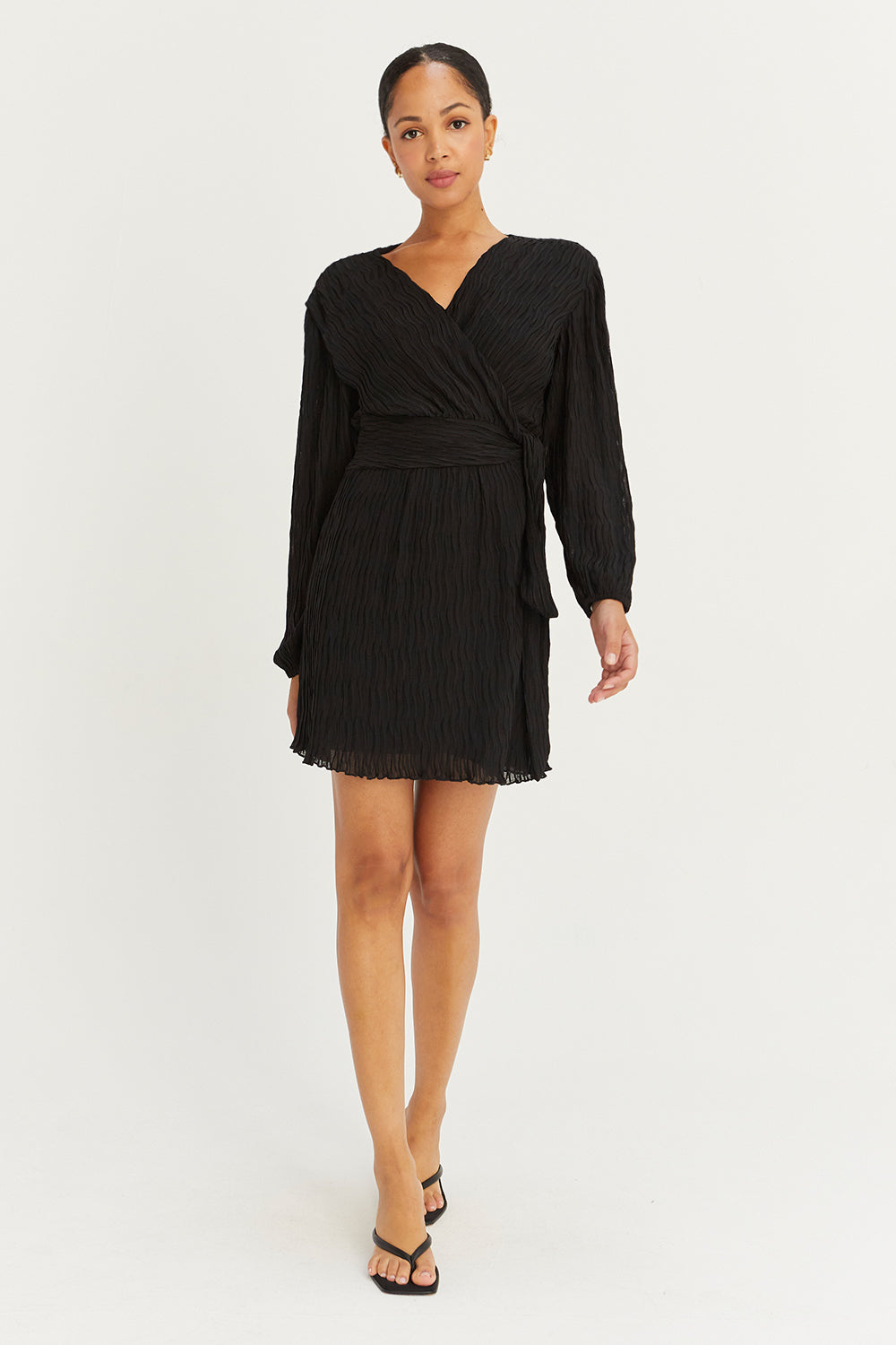 Crescent Pleated Chiffon Wrap Dress