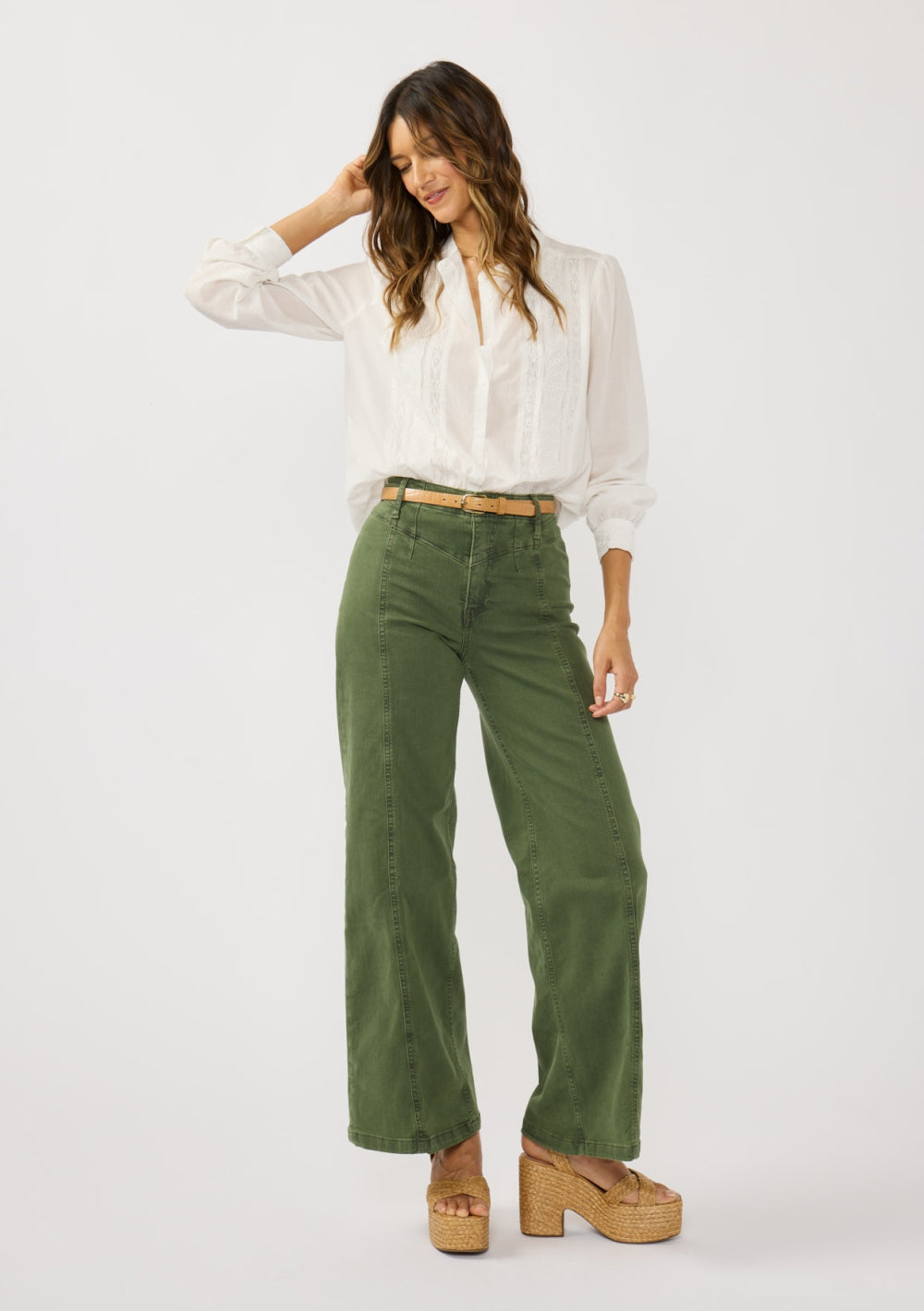 Lace Trim Button-Down Blouse