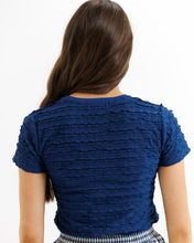 Load image into Gallery viewer, Scalloped Textured Knit Top | Estate Blue
