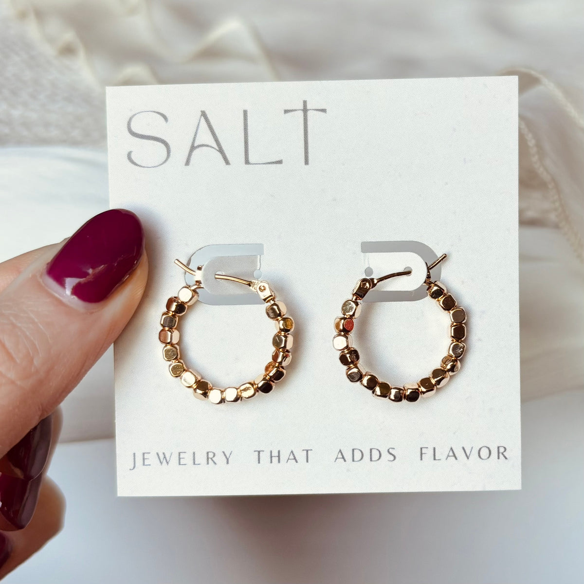Beaded Textured Hoops | 18k Gold Clasp Hoop Earrings