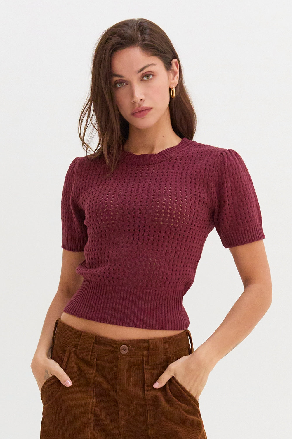 Flynn Netted Sweater Top | Berry