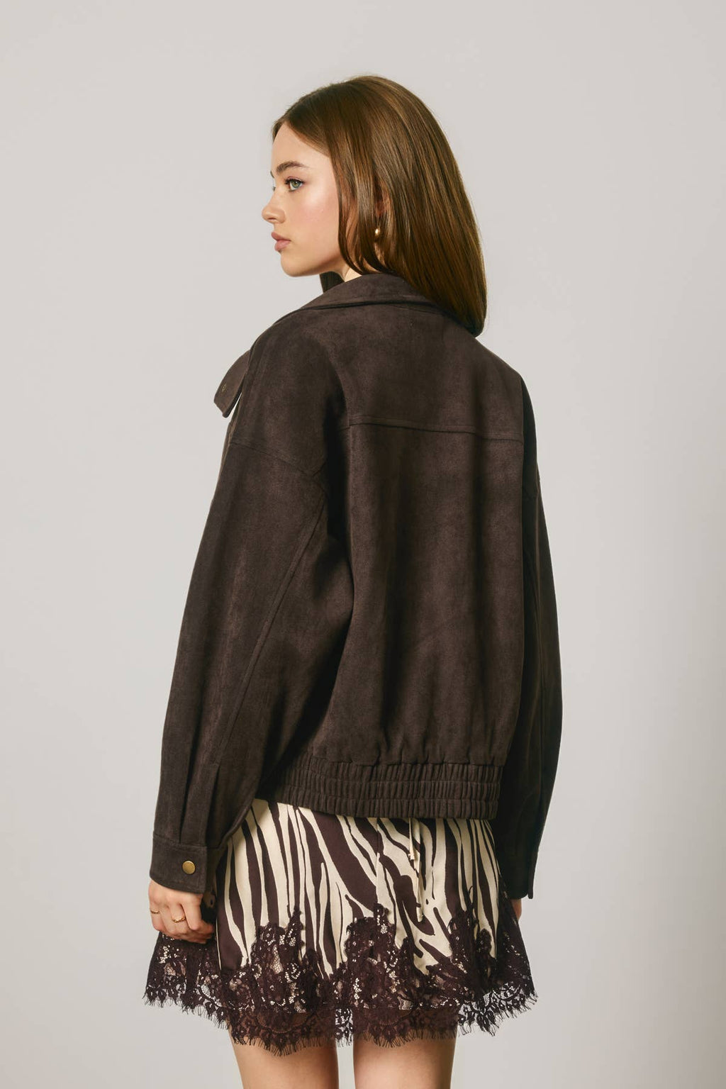 Suede High Neck Moto Jacket