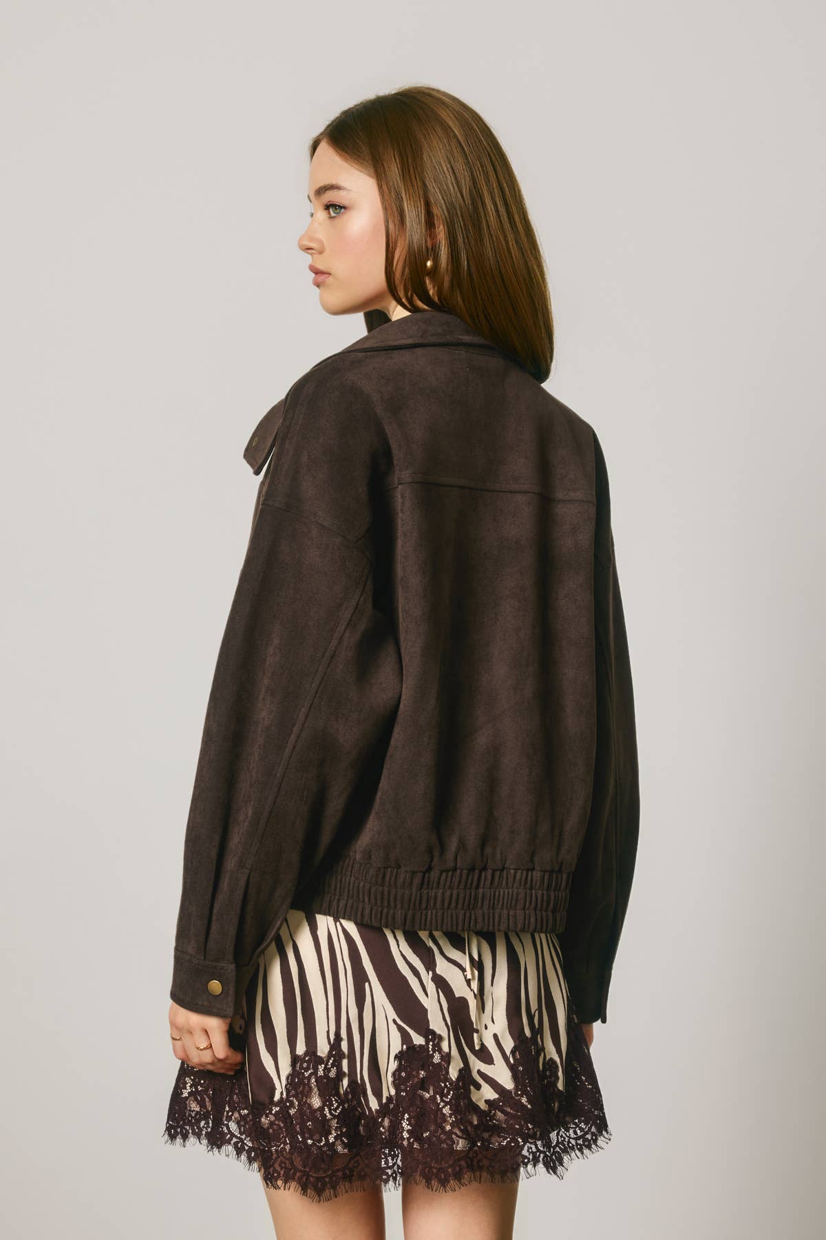 Suede High Neck Moto Jacket