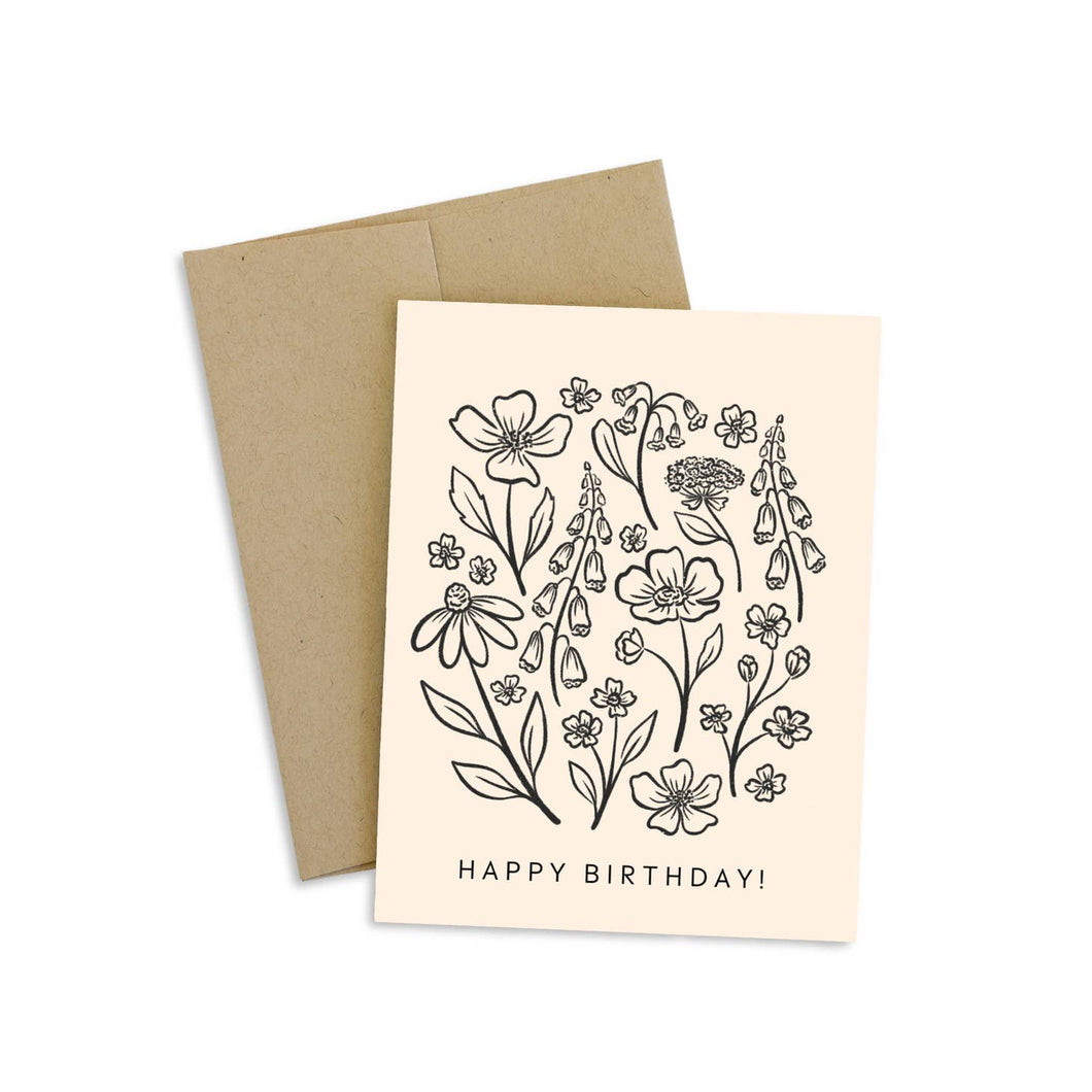 Ivory Pressed Florals Birthday Greeting Card