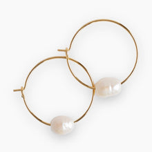 Load image into Gallery viewer, Gold Plated Pearl Hoop Earrings
