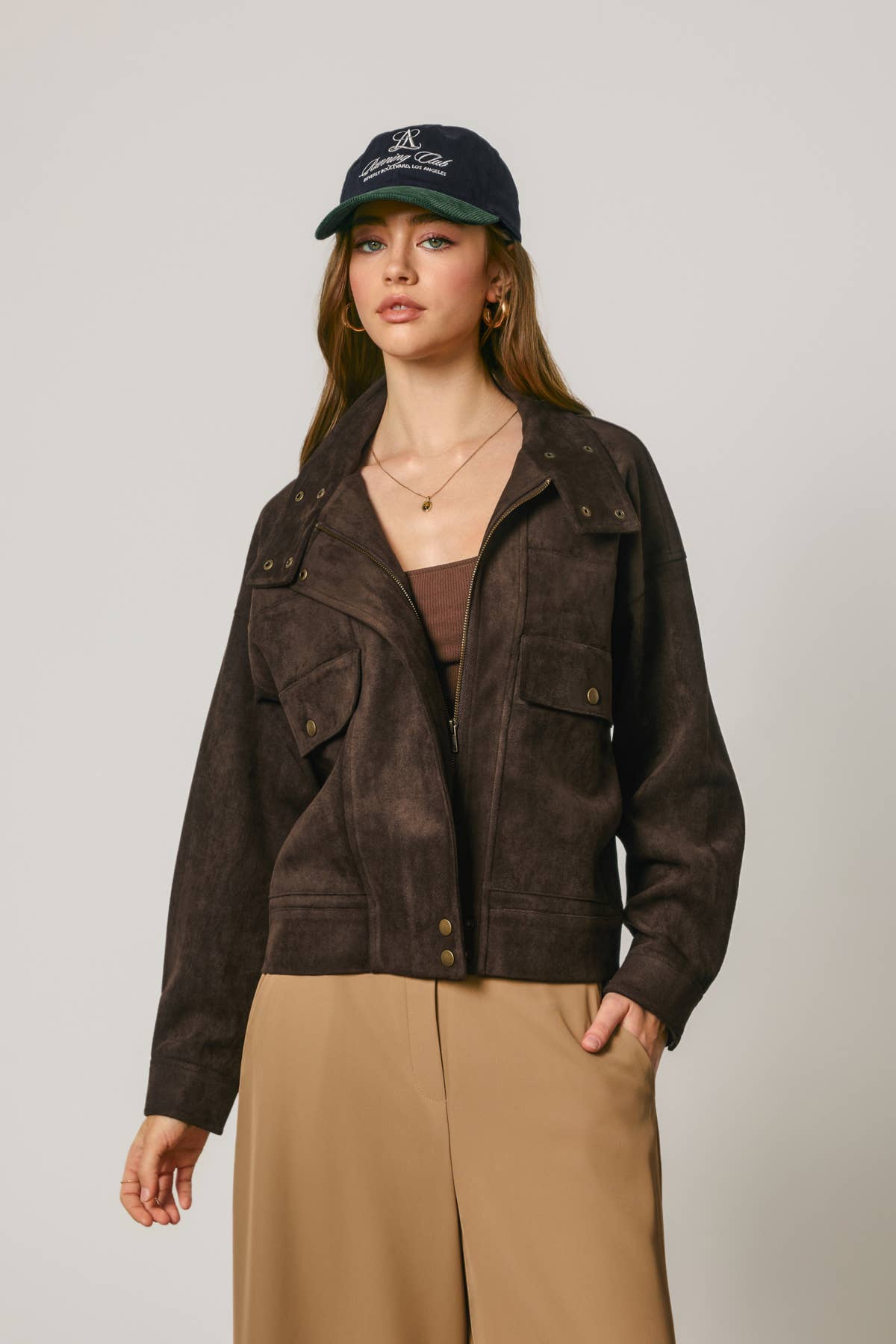 Suede High Neck Moto Jacket