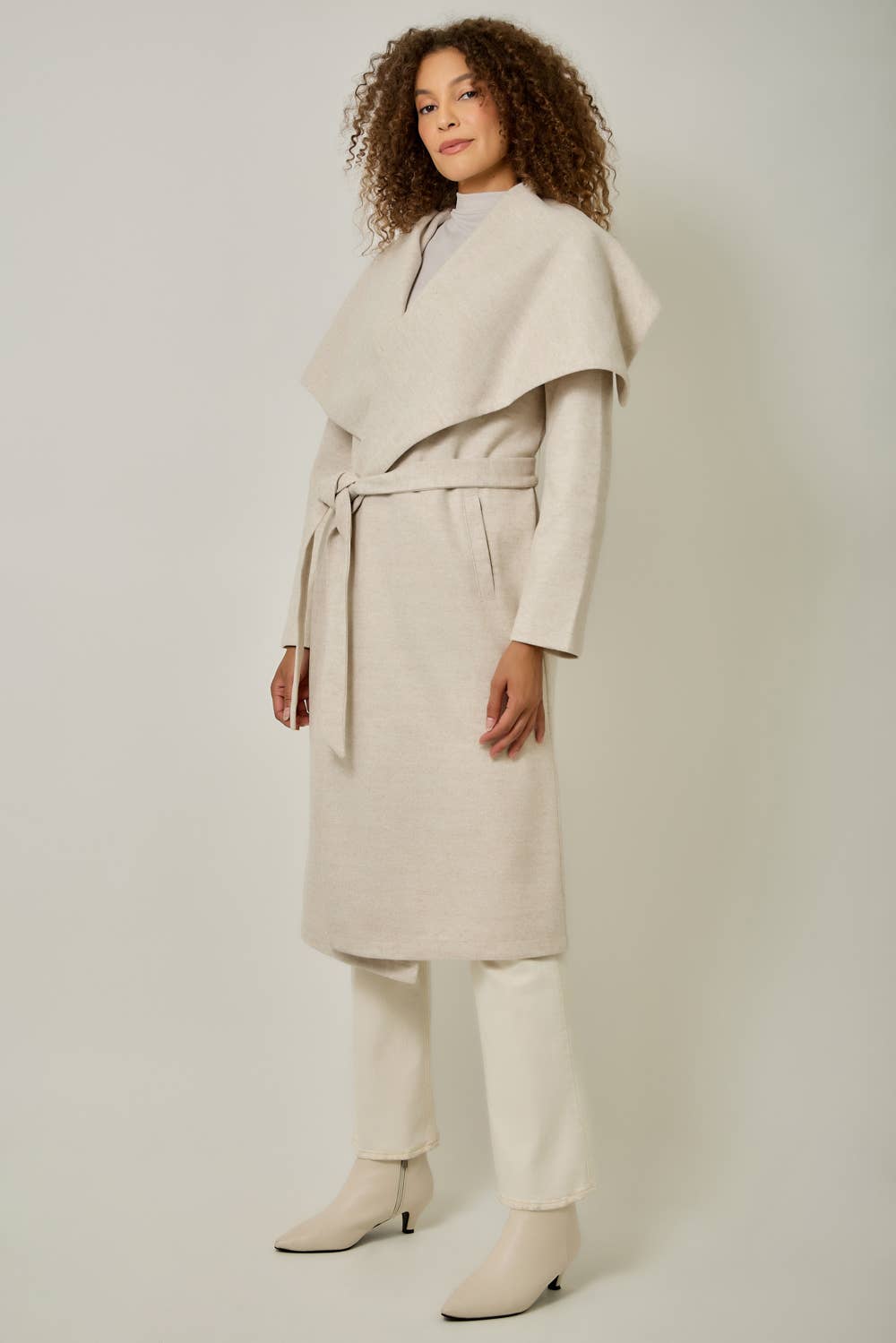 Shawl Collar Long Coat | Oatmeal