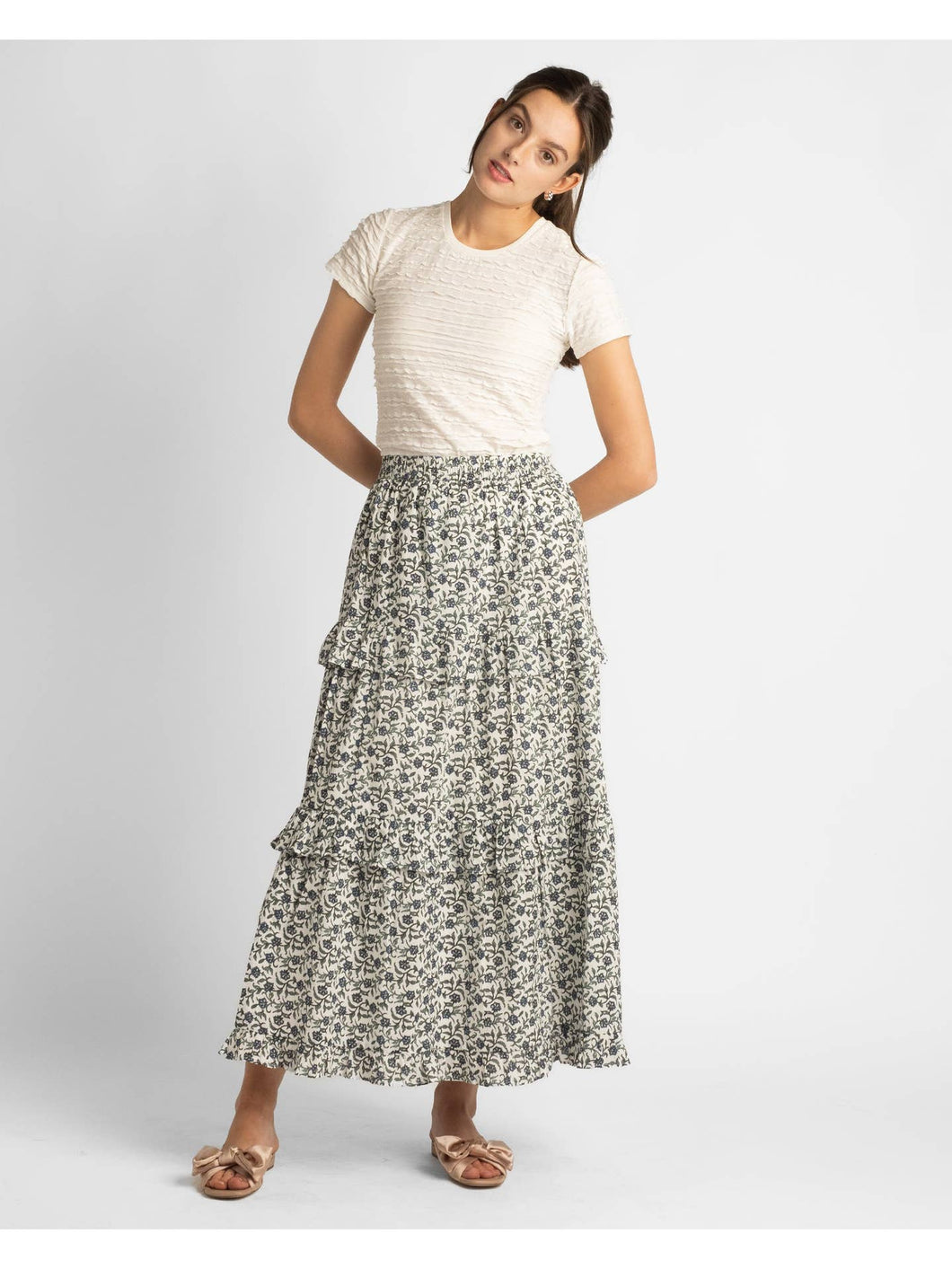 Florence Blue Floral Tiered Maxi Skirt