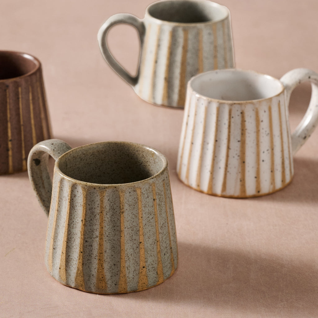 Sundara Conical Fluted Ceramic Espresso Mugs | Set of 4