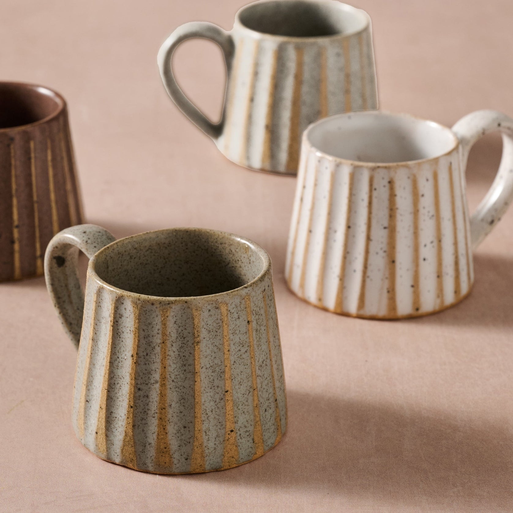 Sundara Conical Fluted Ceramic Espresso Mugs | Set of 4