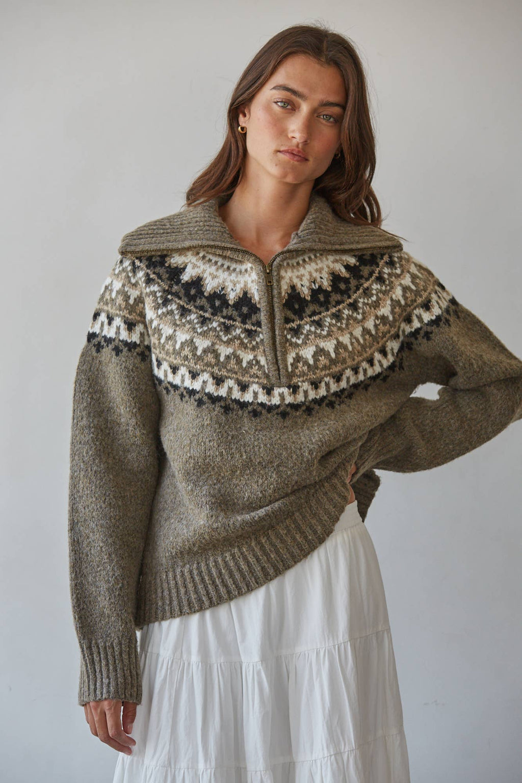 Fair Isle Half Zip Up Pullover