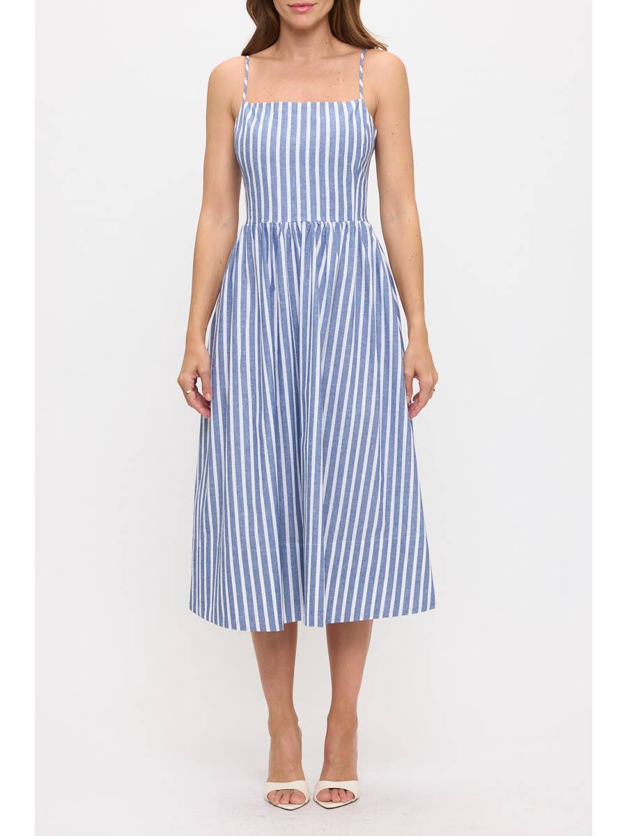 stripe fit and flare dress Sleeveless Multi Stripe Fit And Flare Maxi Dress - LARGE / GREEN