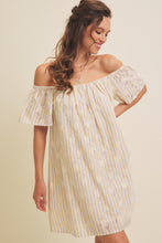 Load image into Gallery viewer, Embroidery Stripe Off the Shoulder Mini Dress

