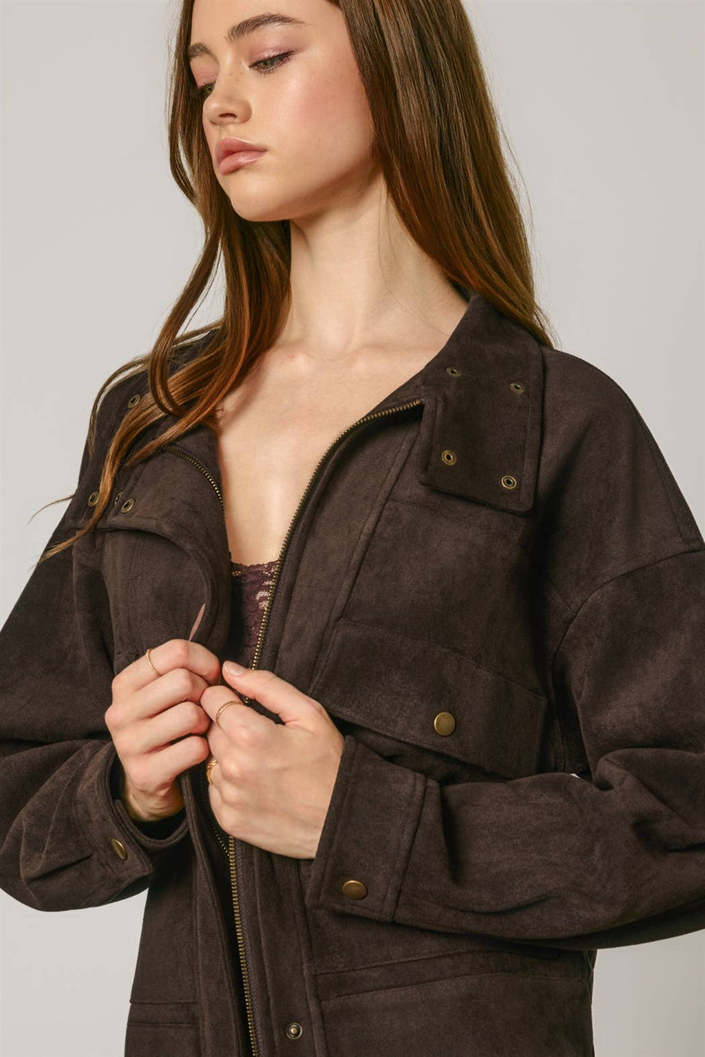 Suede High Neck Moto Jacket