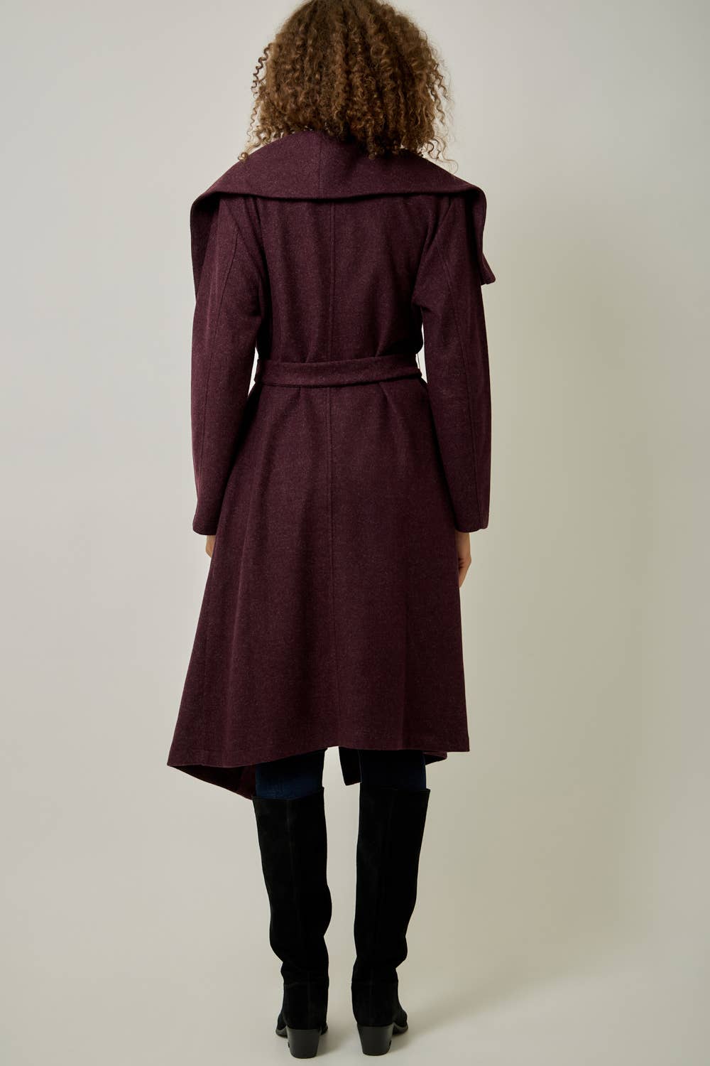 Shawl Collar Long Coat | Burgundy