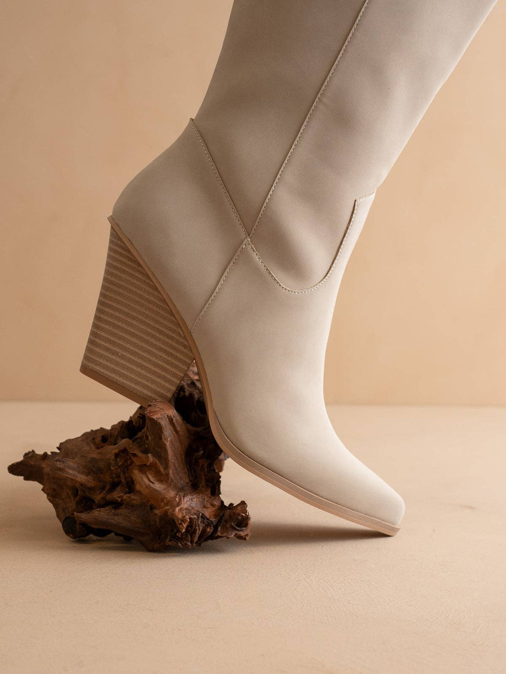 The Collins | Light Grey Pointed Toe Western Knee Boot