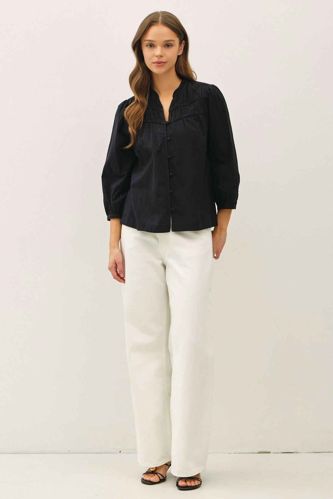 Crisp Cotton Button Up Flowy Blouse