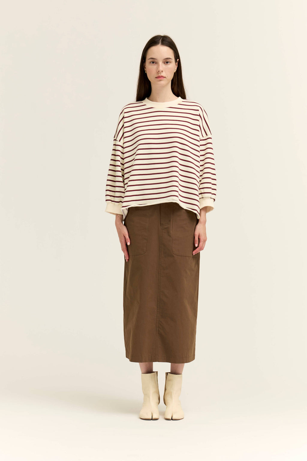 Easy Fit Stripe Sweatshirt | Cream/Brick