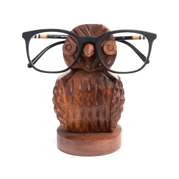 Owl Eyeglass Holder Stand | Hand Carved Wood