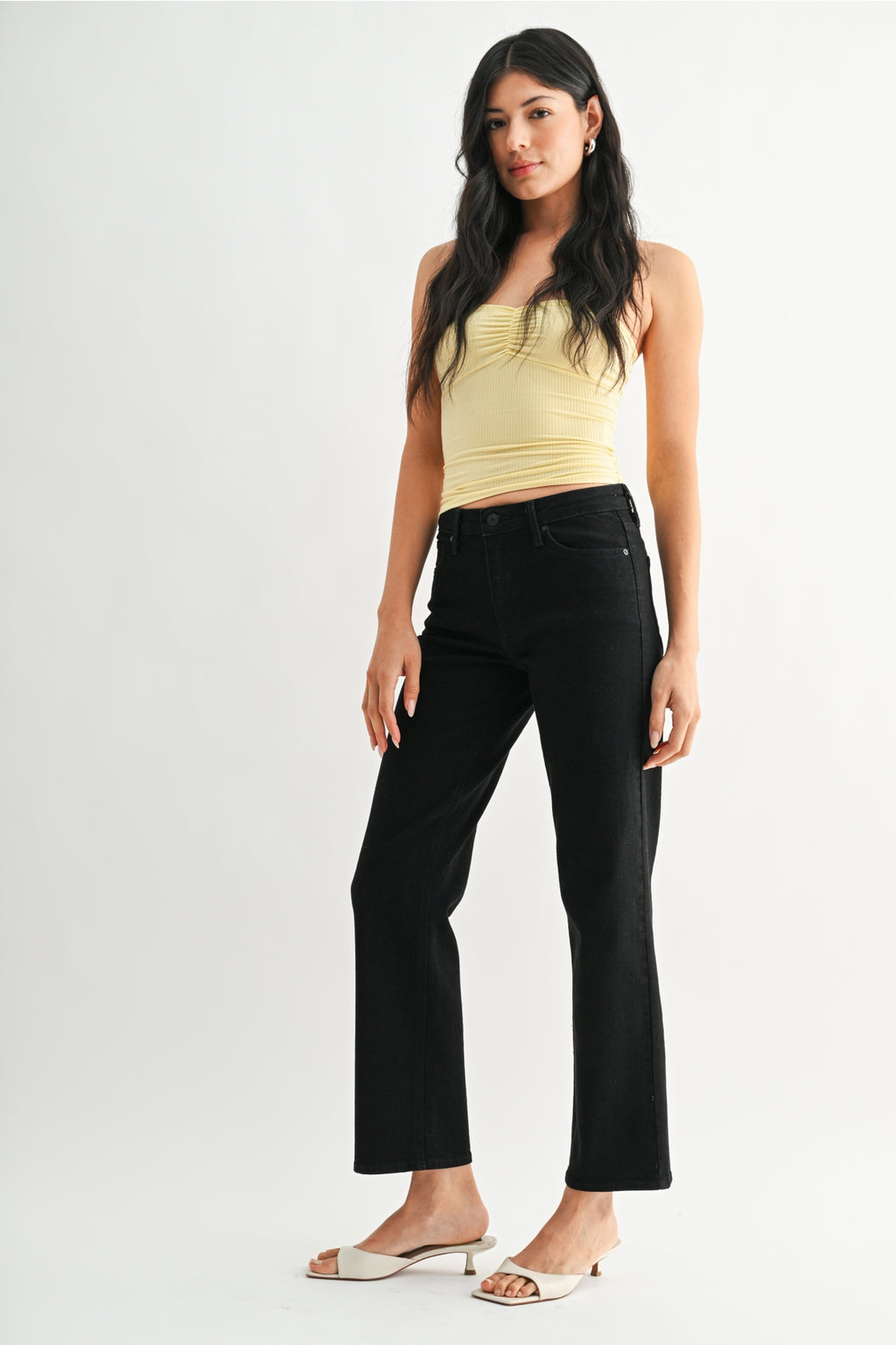 Just Black Denim Mid Rise Stretchy Straight Leg Jean | Black