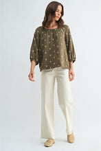 Load image into Gallery viewer, Maren Embroidered Olive Blouse
