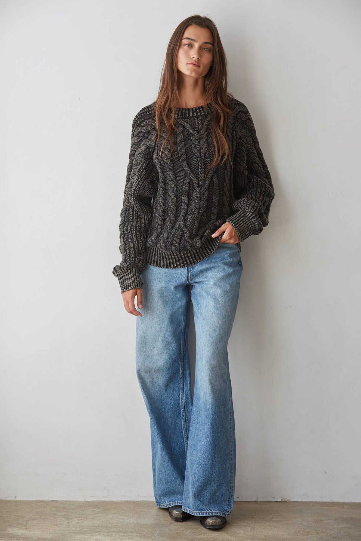 The Hudson Cable Knit Sweater | Washed Black