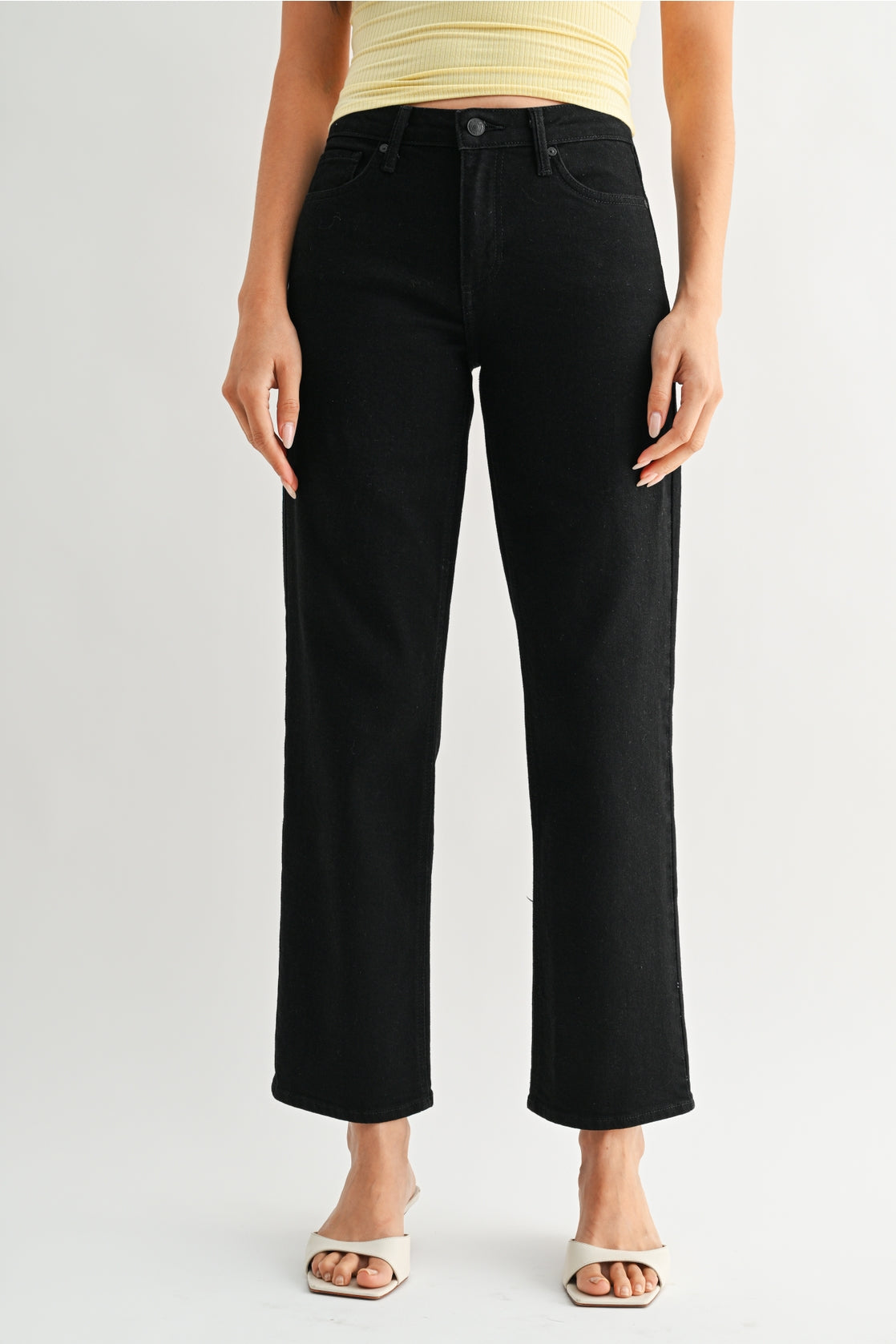 Just Black Denim Mid Rise Stretchy Straight Leg Jean | Black