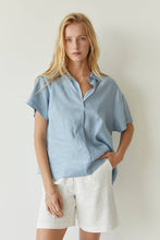 Load image into Gallery viewer, Crescent Paisley Linen Blouse- Dusty Blue
