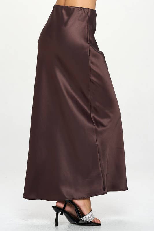 Silky Satin Maxi Skirt | Brown