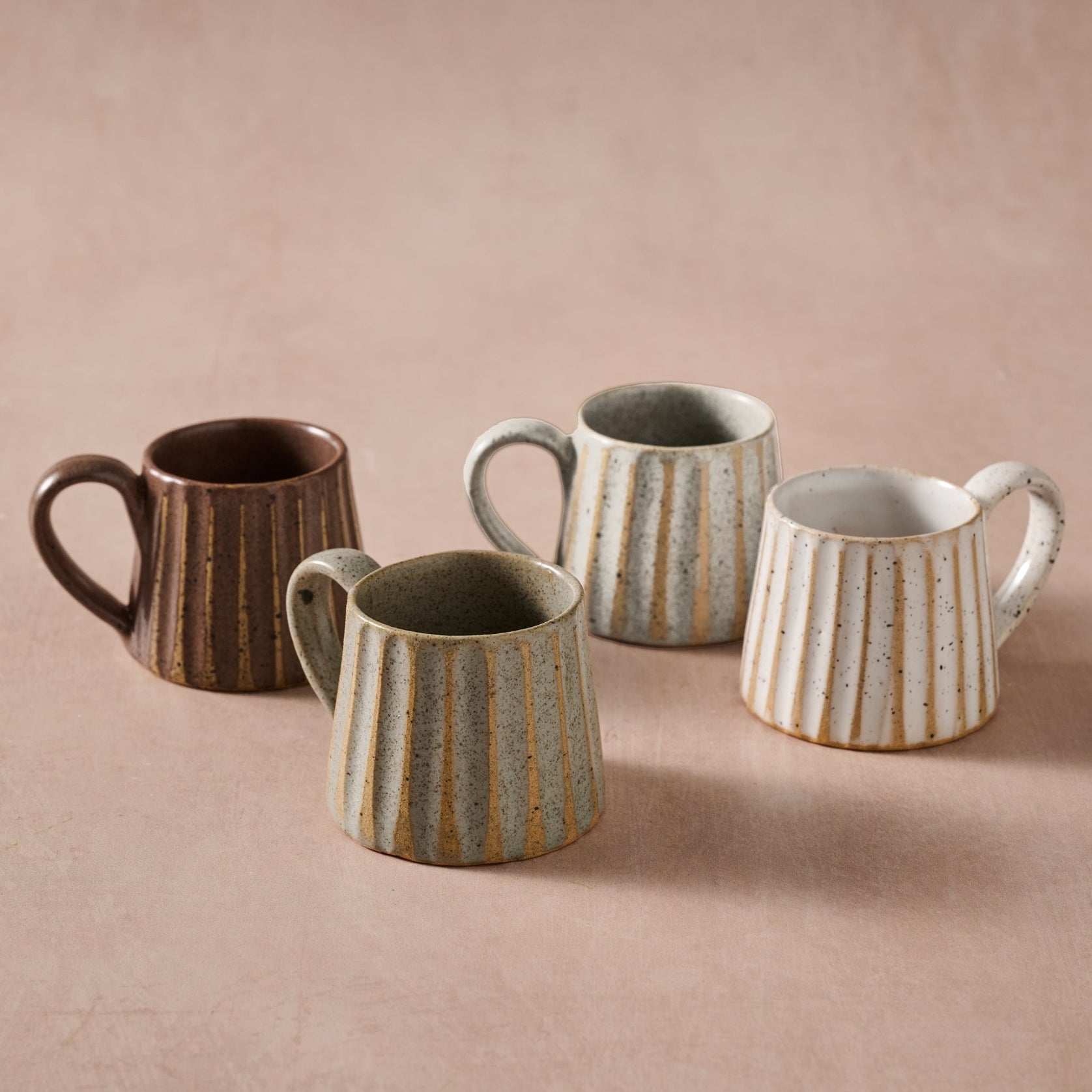 Sundara Conical Fluted Ceramic Espresso Mugs | Set of 4