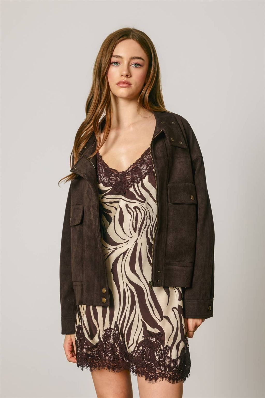 Suede High Neck Moto Jacket