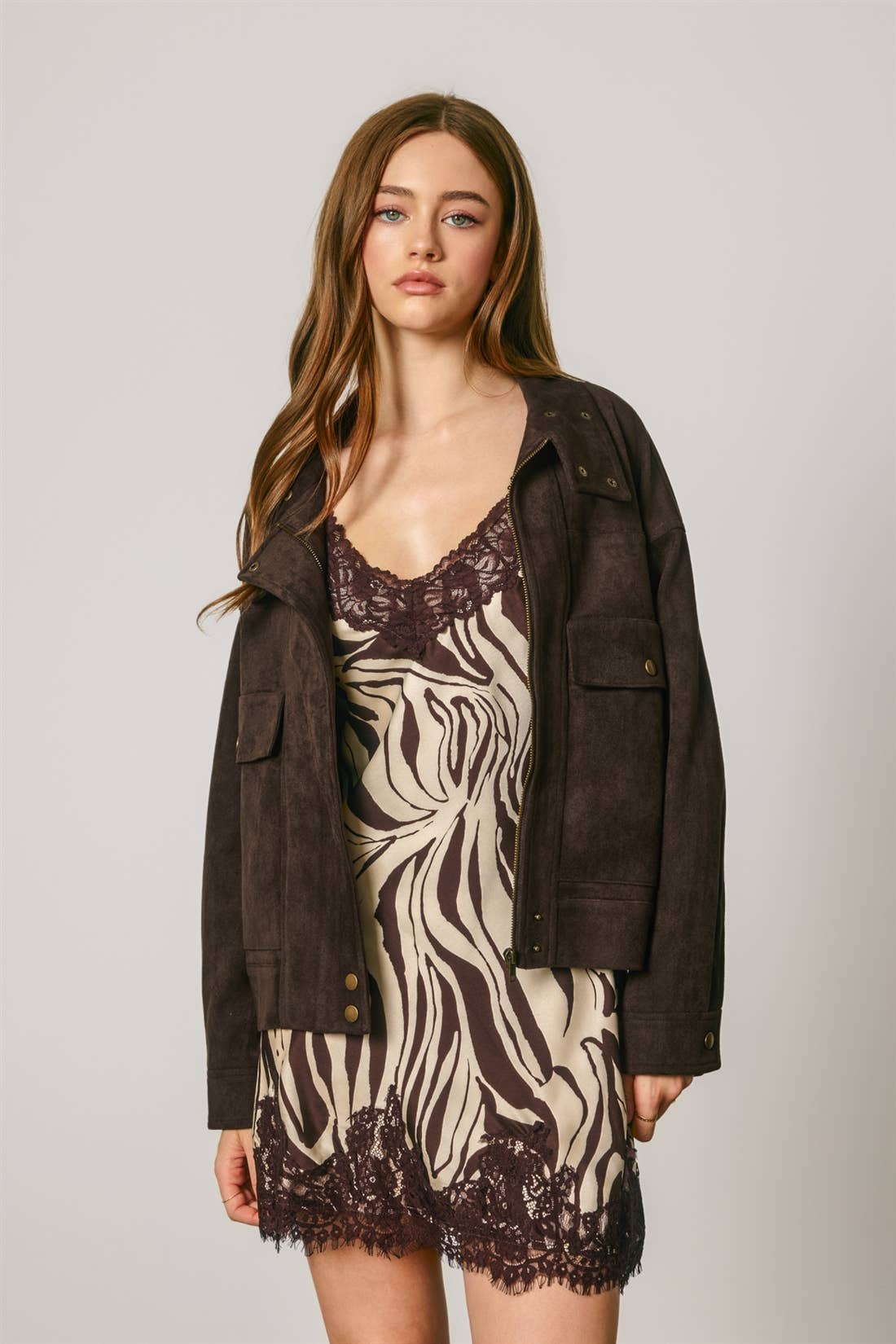 Suede High Neck Moto Jacket