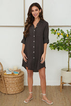 Load image into Gallery viewer, Milio Milano Italian Linen Long Sleeve Shirt Dress | Chocolate Brown
