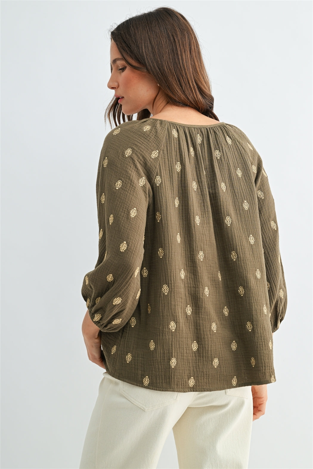 Maren Embroidered Olive Blouse