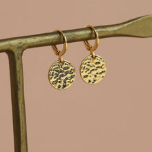 Load image into Gallery viewer, Hammered Medallion Huggies
