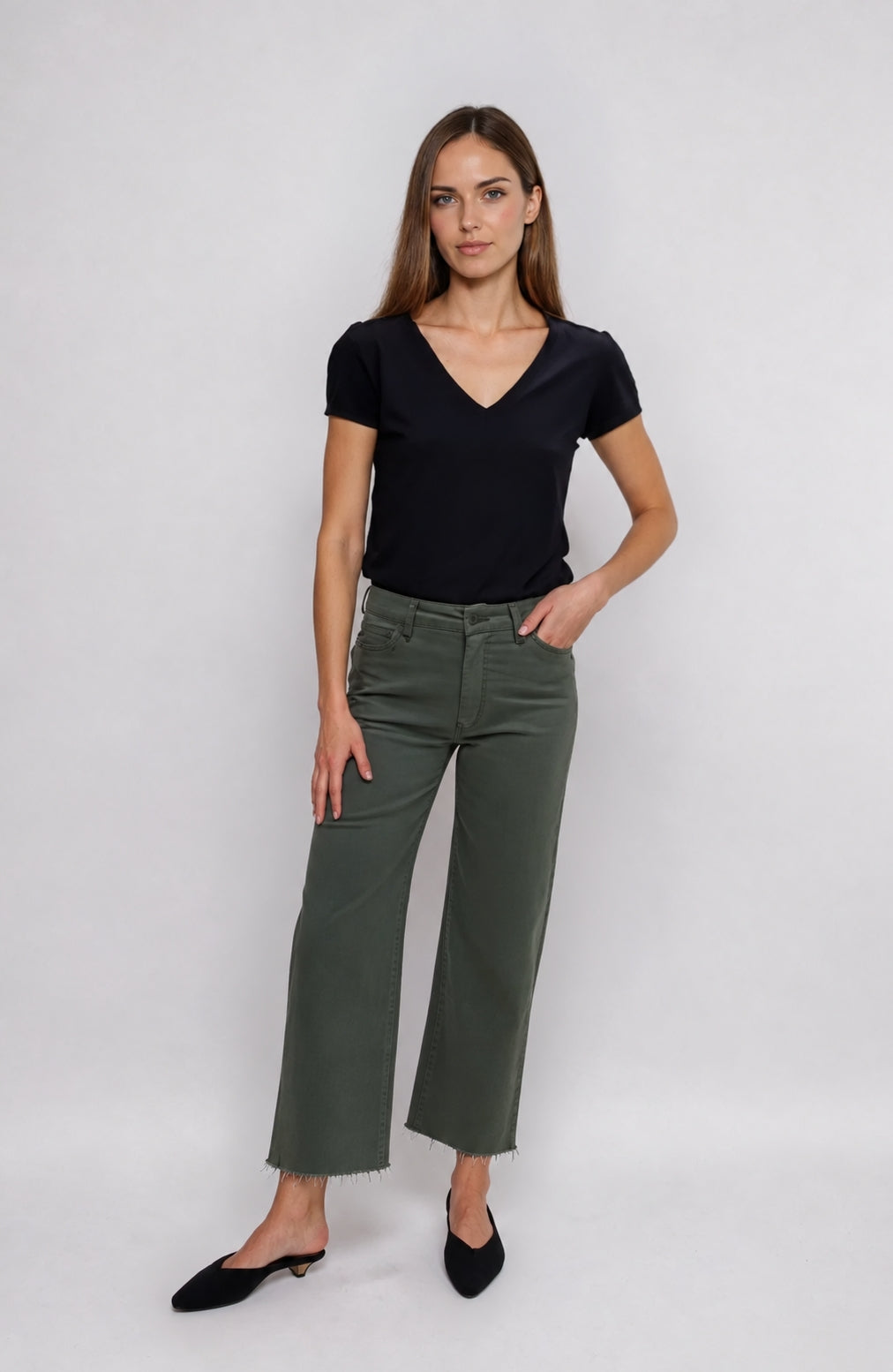 Aberdeen Ankle Crop High Rise Jean | Olive Green